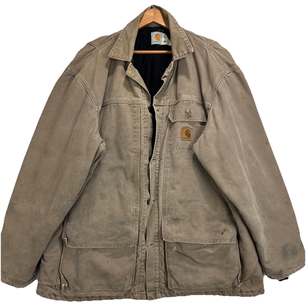 Vintage 80s Carhartt‎ USA Detroit Tan Blanket Lined Distressed Jacket Size XL